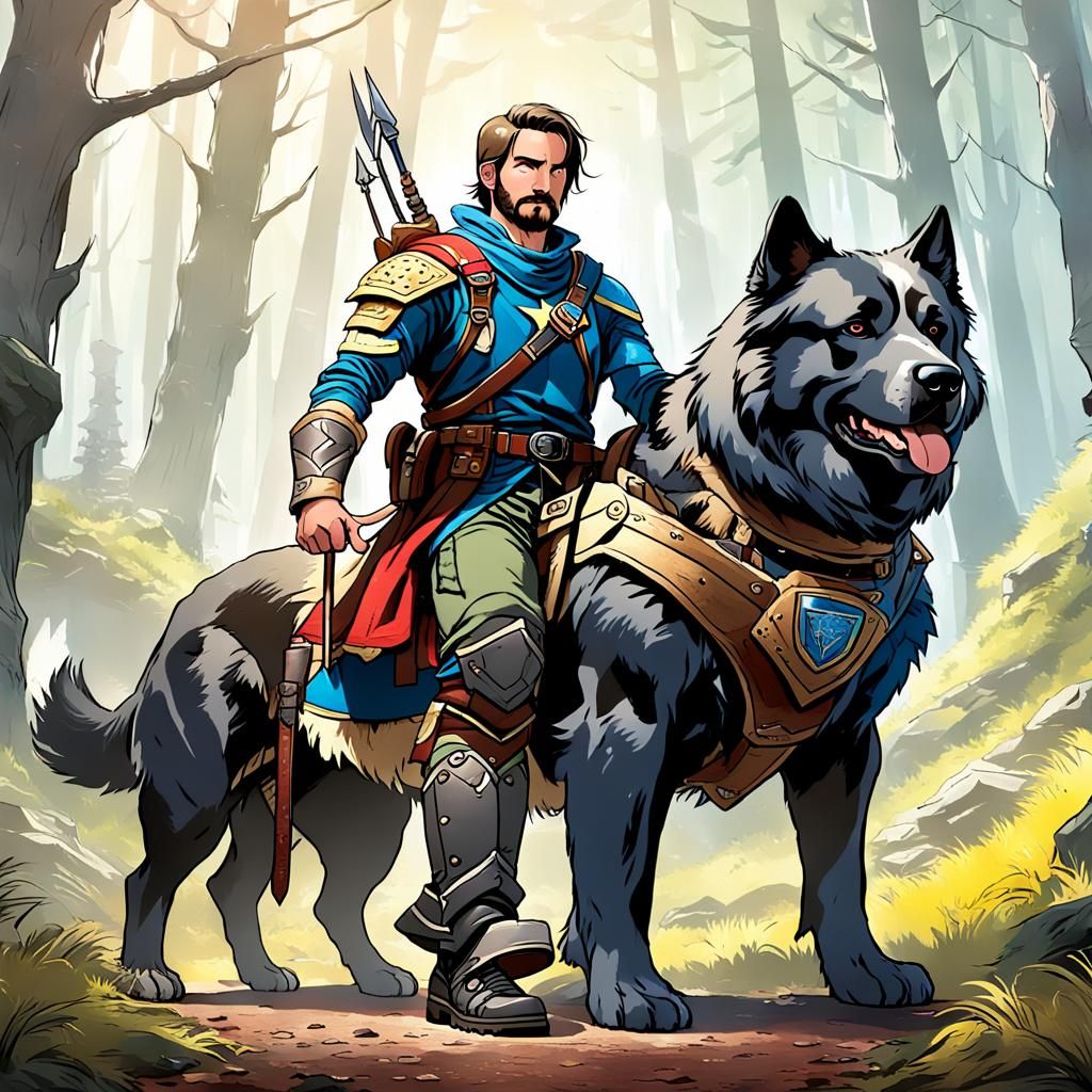 Fantasy Ranger and His Big Dog Companion