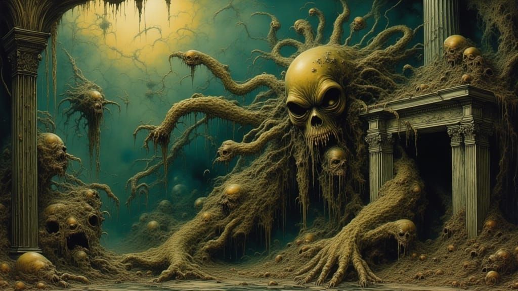 Horrifying Lovecraftian Face in Decaying Room