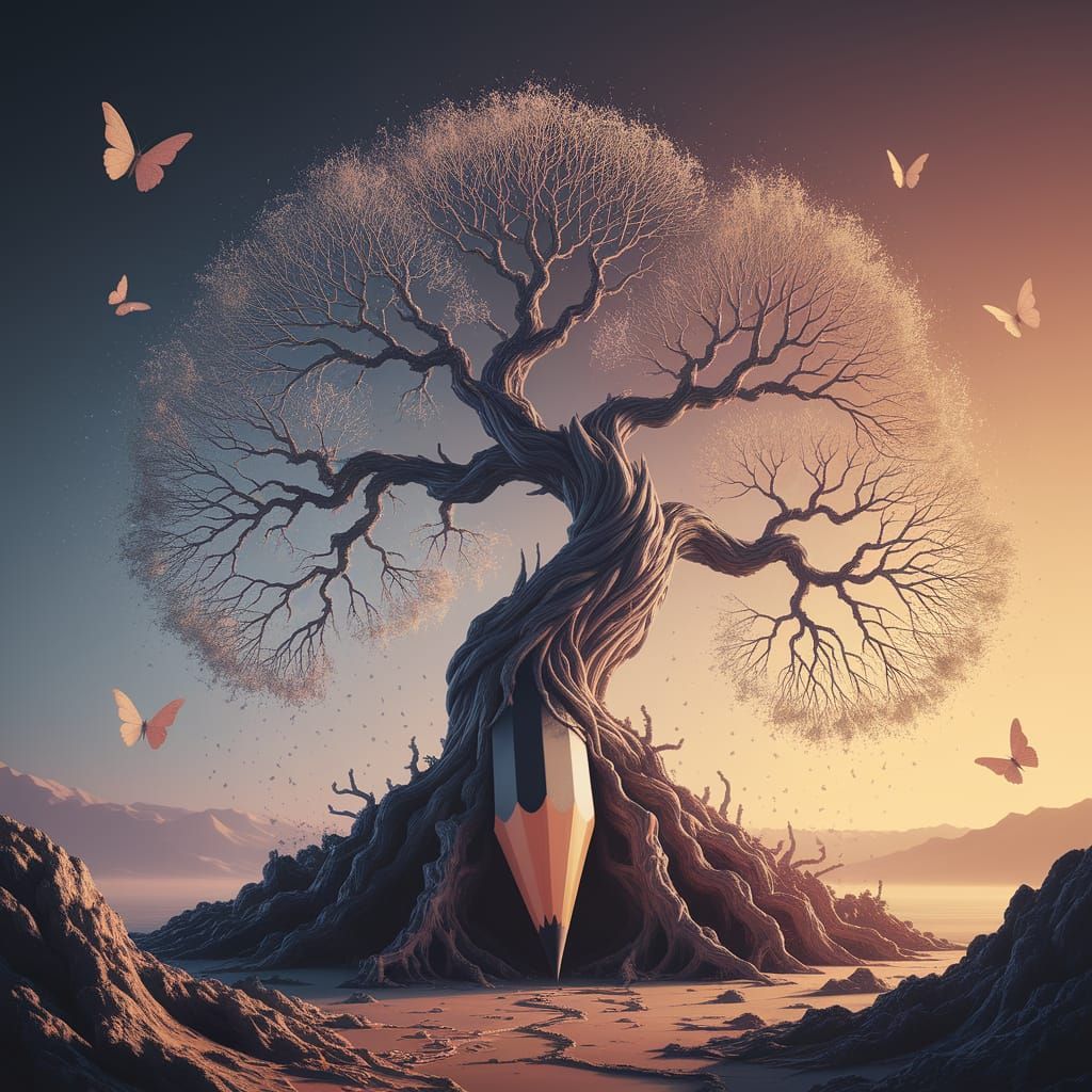 Ancient Tree From Broken Pencil, Fantasy Concept Art