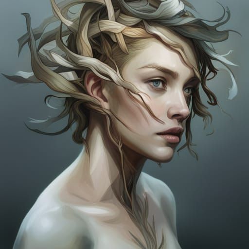 Ethereal Woman Made of Branches and Leaves