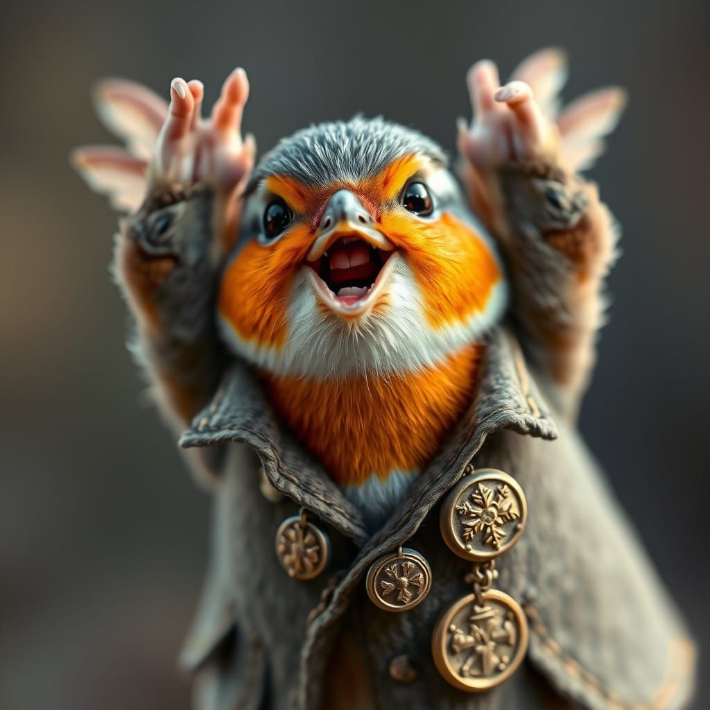 Robin with Medals in Whimsical Illustration Style