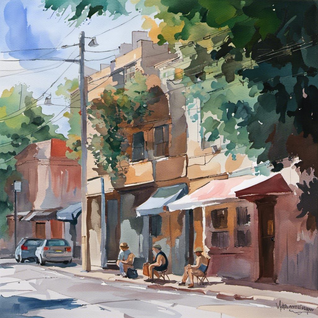 Gouache Style Street Scene as Impressionist Painting