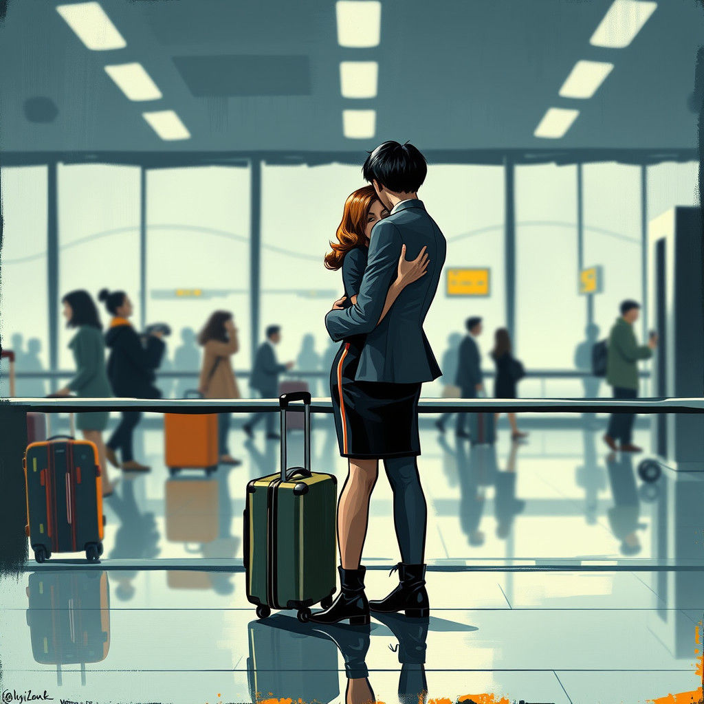 Bittersweet Airport Farewell in Moody Mod Style