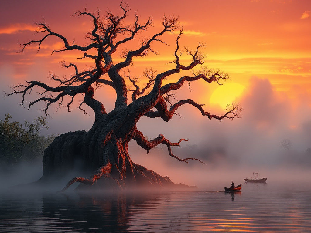 Majestic Orinoco Tree at Sunset, Hyperrealistic Digital Art