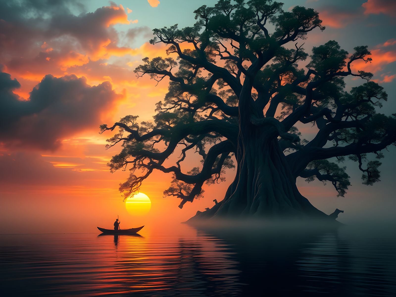 Majestic Twisted Tree at Sunset, Turner Inspired