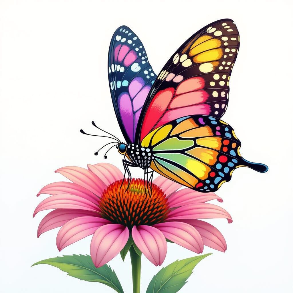 Jeweled Butterfly on Flower, Art Nouveau Style