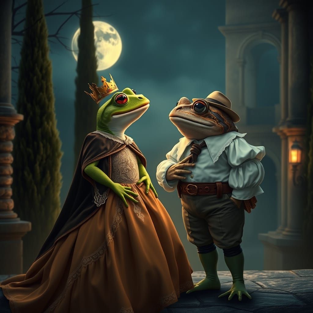 Renaissance Frog and Toad in Moonlit Verona