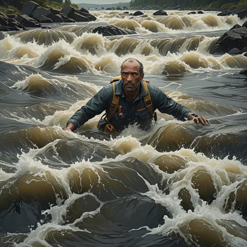 Trevor Phillips Swims Rapids: Digital Matte Painting