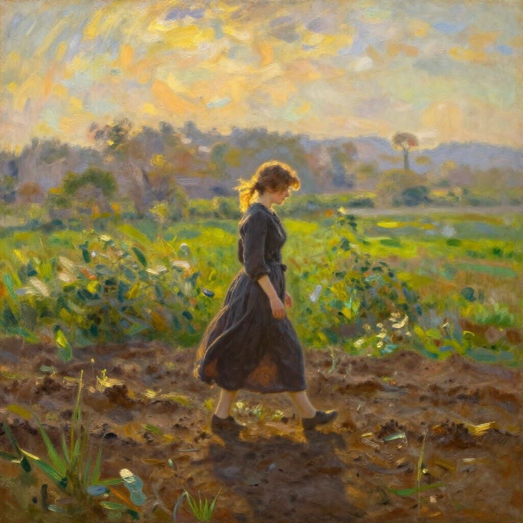 Gia Walks Verdant Earth in Golden Sunlight