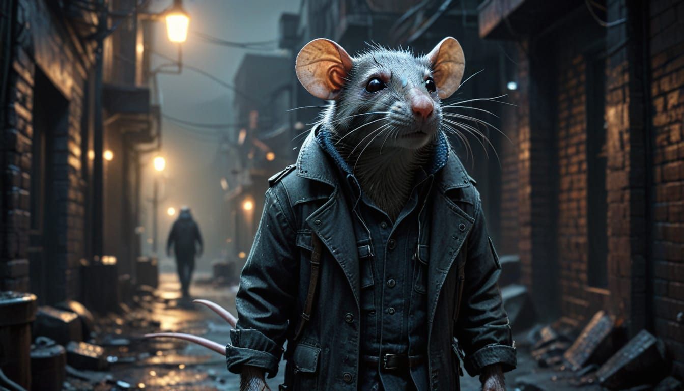 Antagonistic Rat Troublemaker in Alley, Digital Art