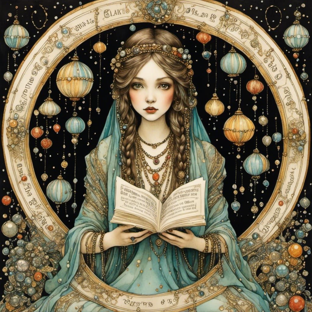 Adorable Fortuneteller with Stylized Background