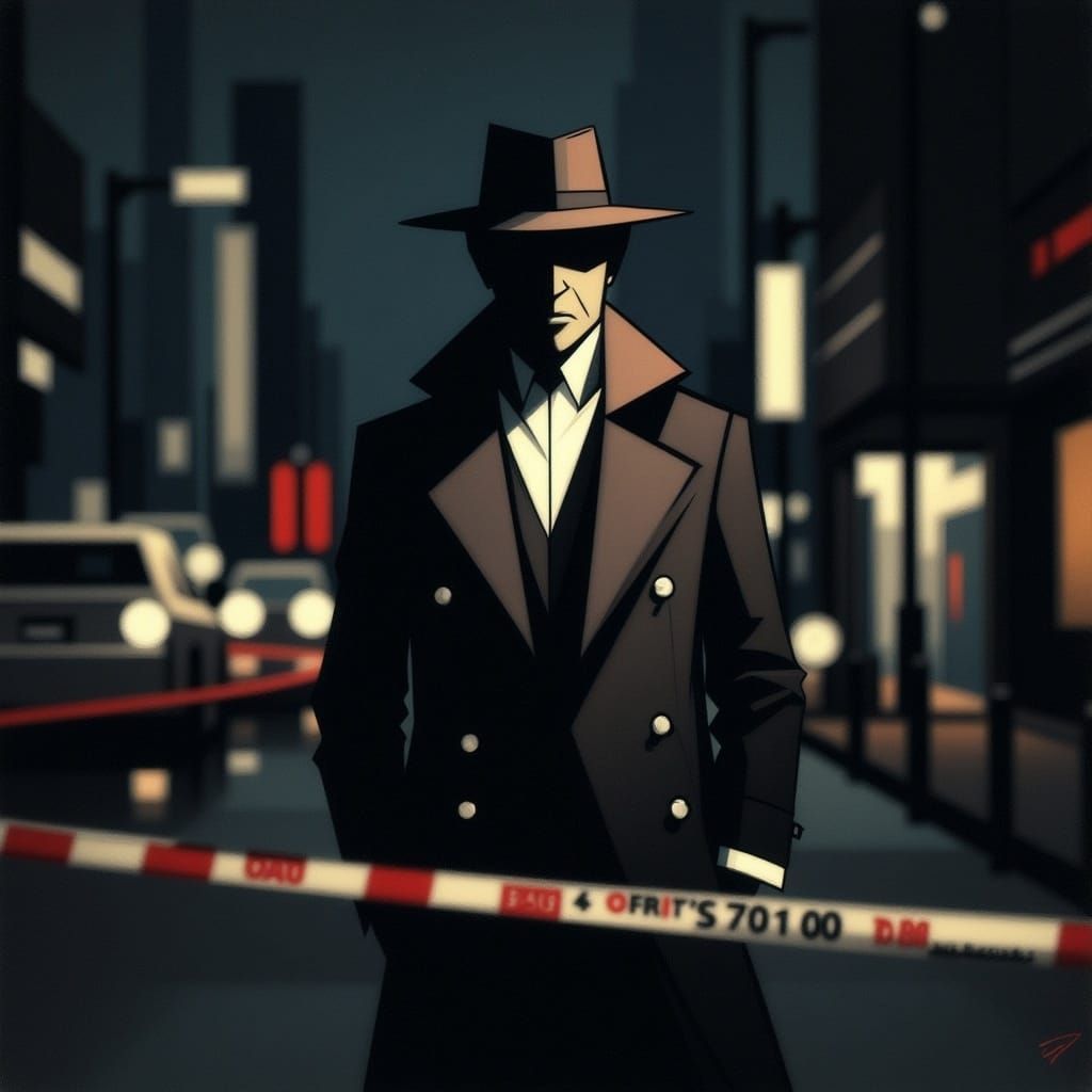 Detective Investigates Crime Scene in Dark City