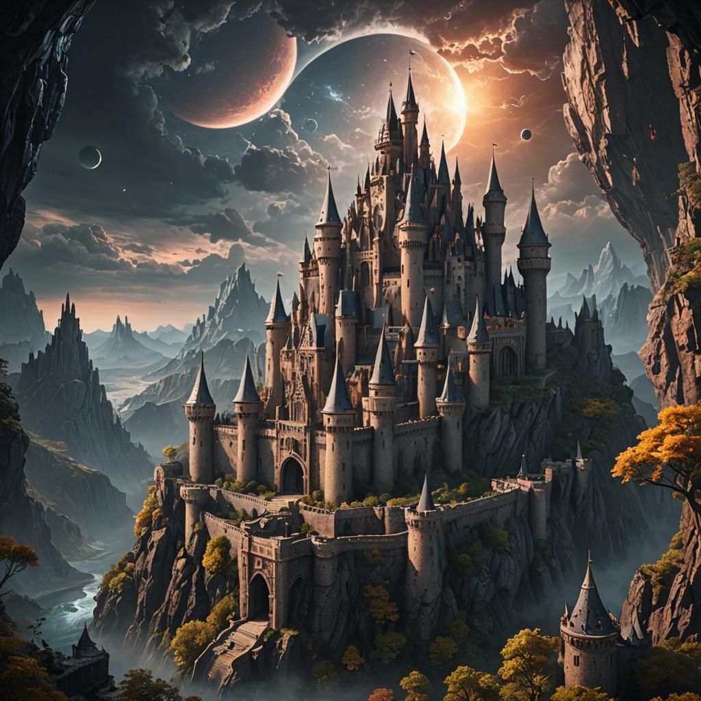 Magnificent Castle Under Mystical Black Sun