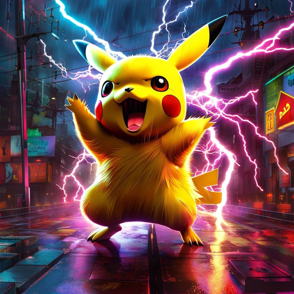 Angry Pikachu Electrical Storm in 3D Render