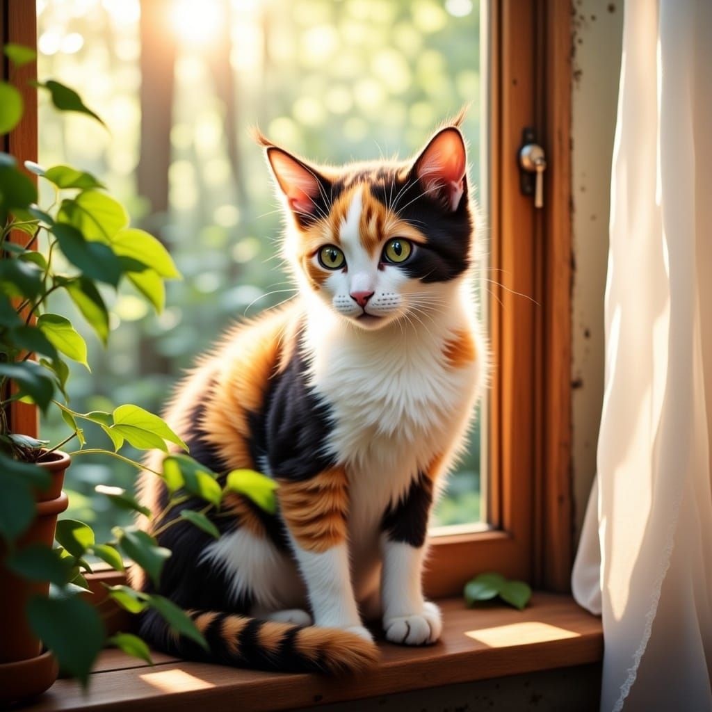 Calico Cat in Sunlight: Classic Photography Style