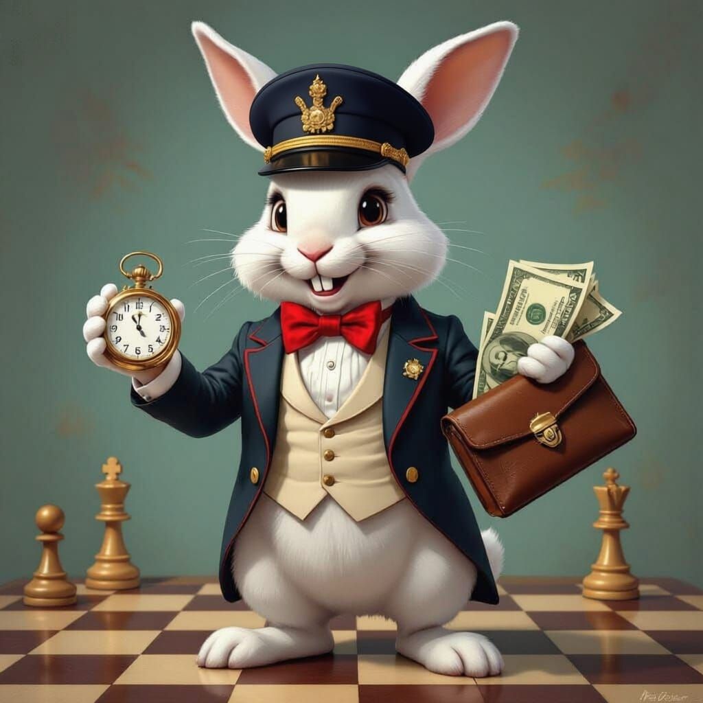 Humorous Rabbit Con Artist in Salvador Dali Style