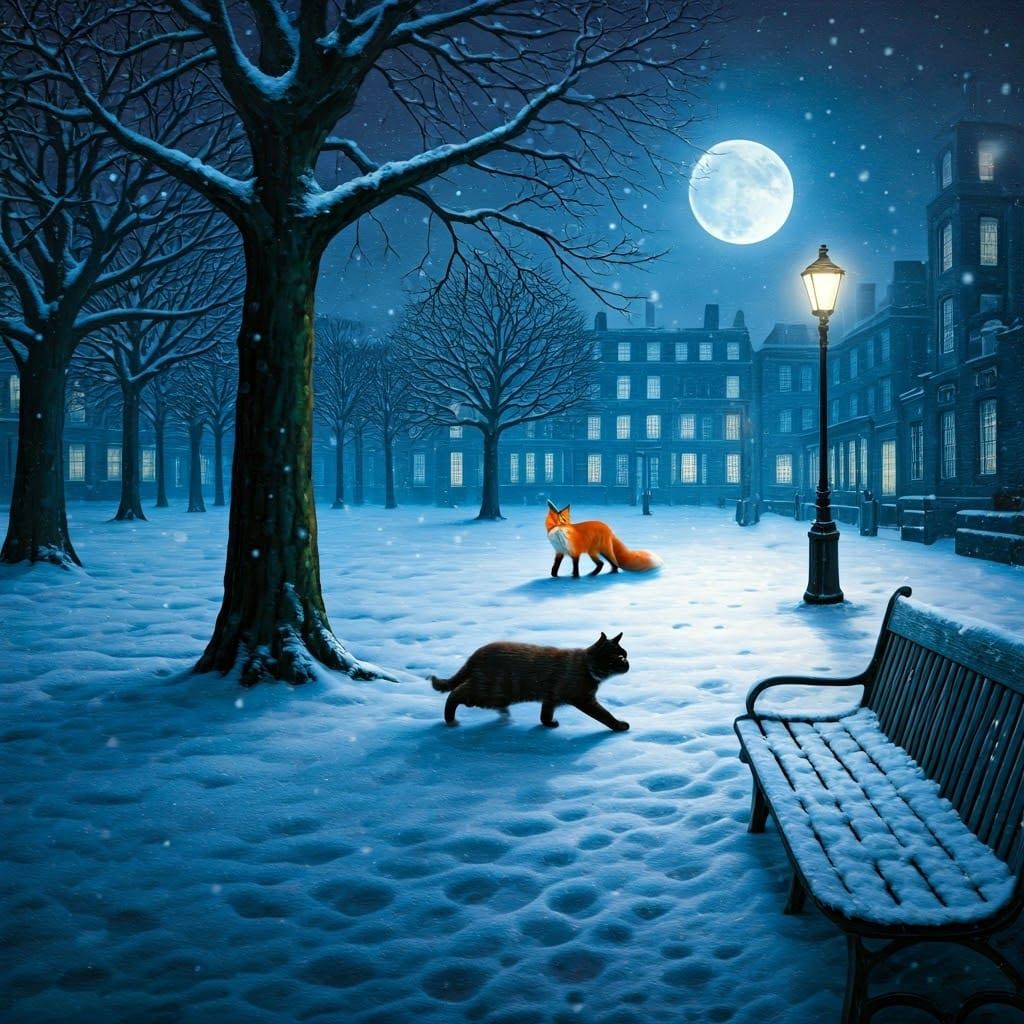Black Cat in London Park at Night