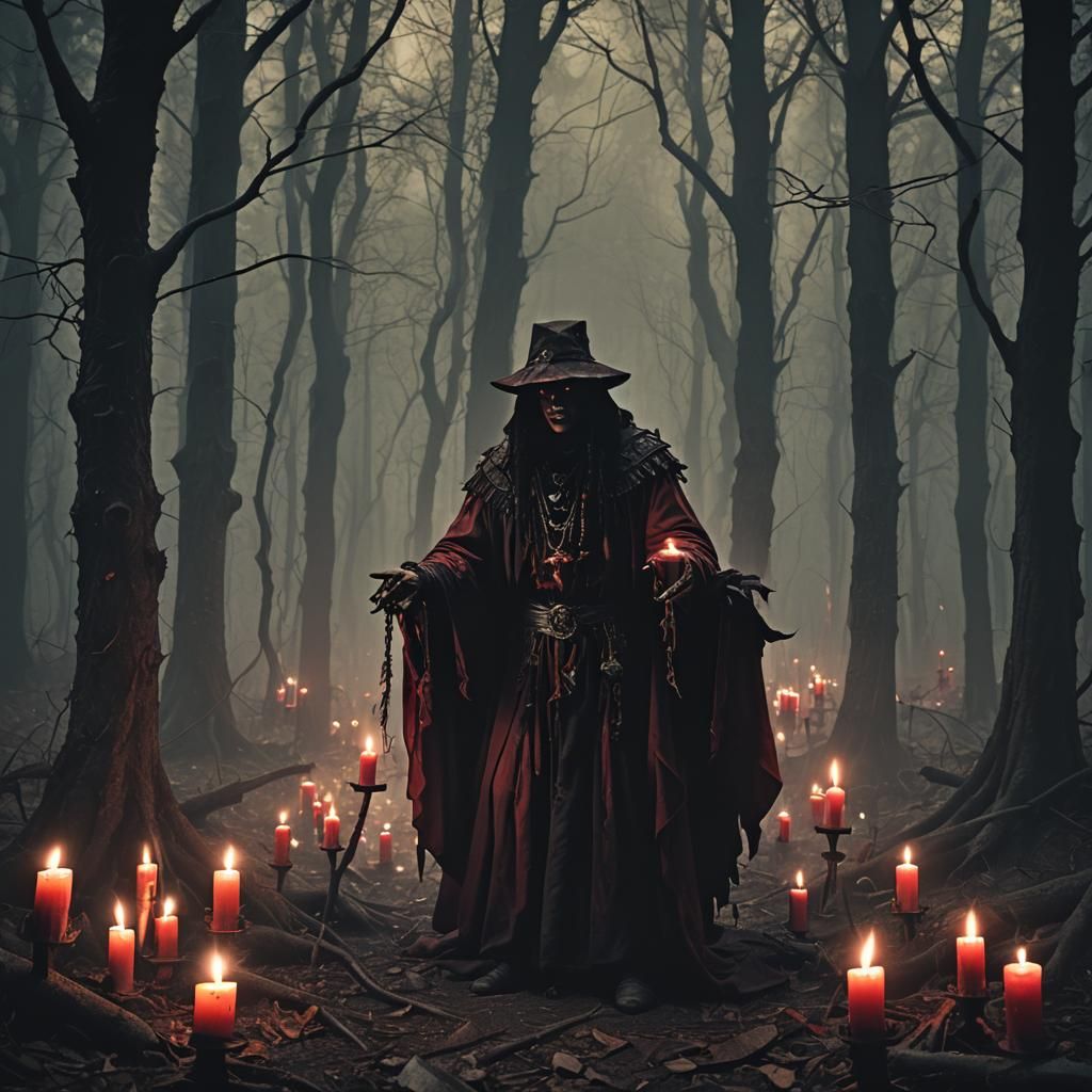 Voodoo Sorcerer Summons Spirits in Dark Forest