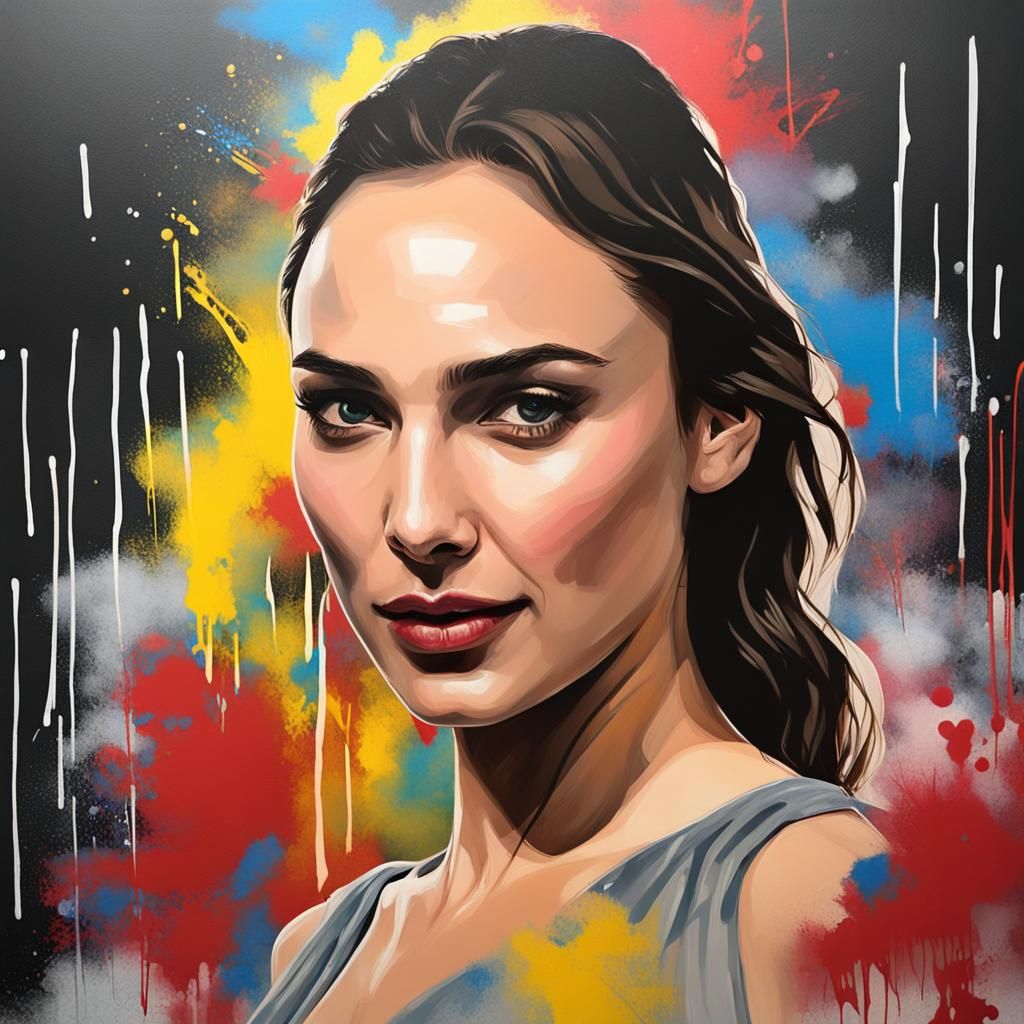 Gorgeous Gal Gadot Portrait in Graffiti Art Style