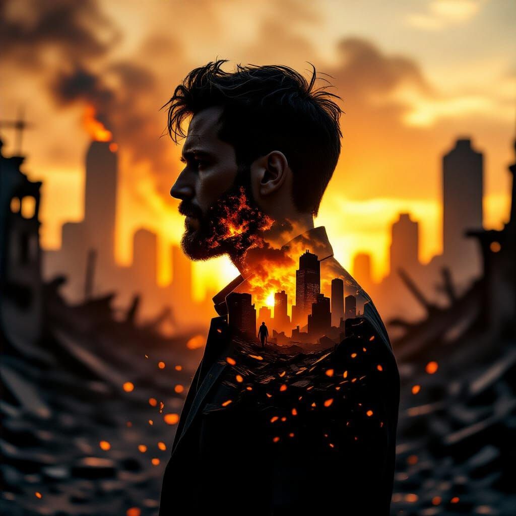 Apocalyptic Silhouette with Double Exposure