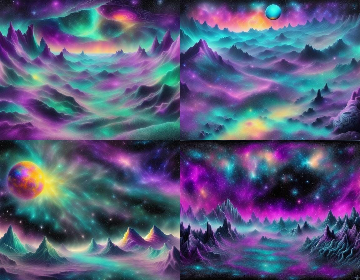 Cosmic Dreamscape with Charcoal and Pastel Details