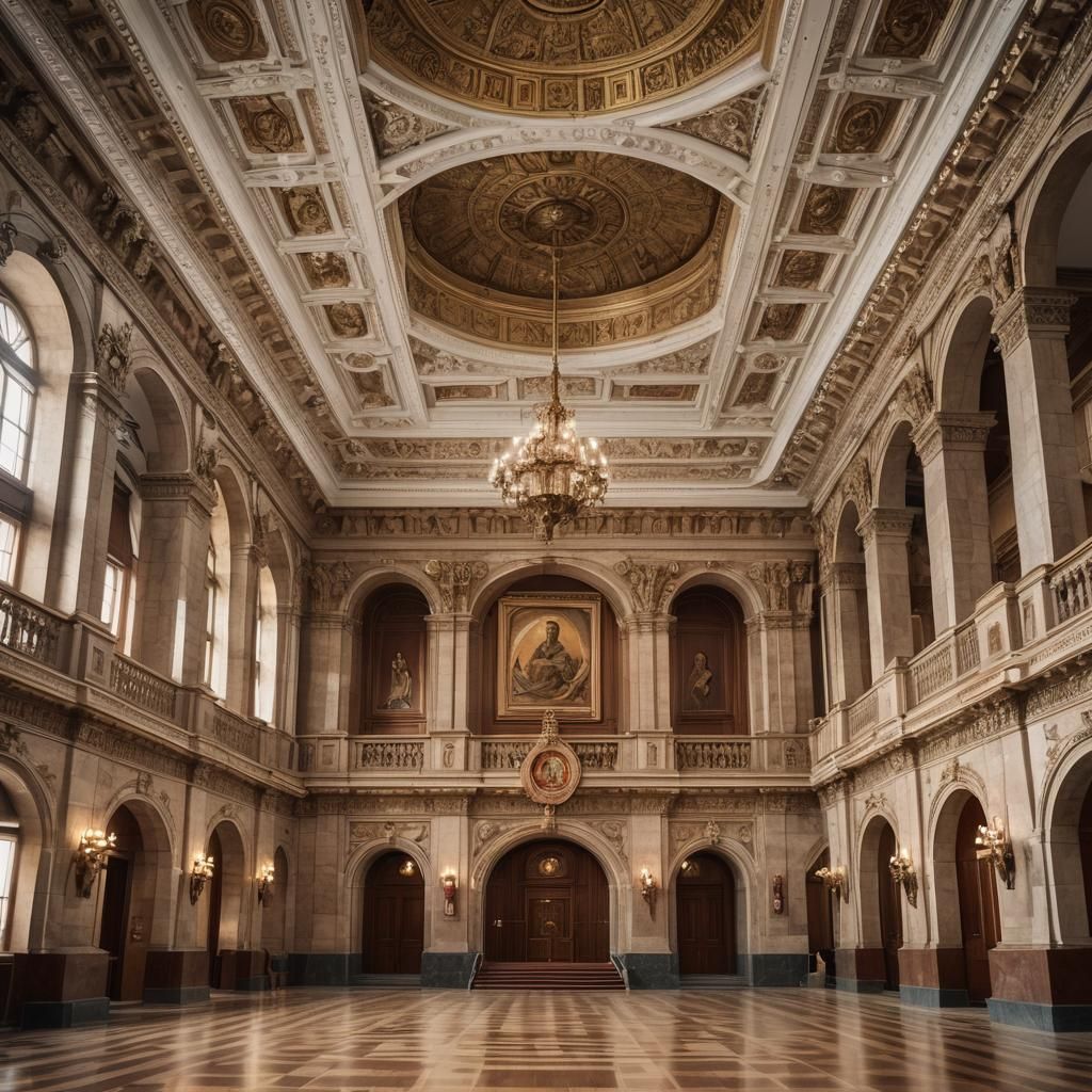 Grand Communist Parliament Interior in Warm Tones