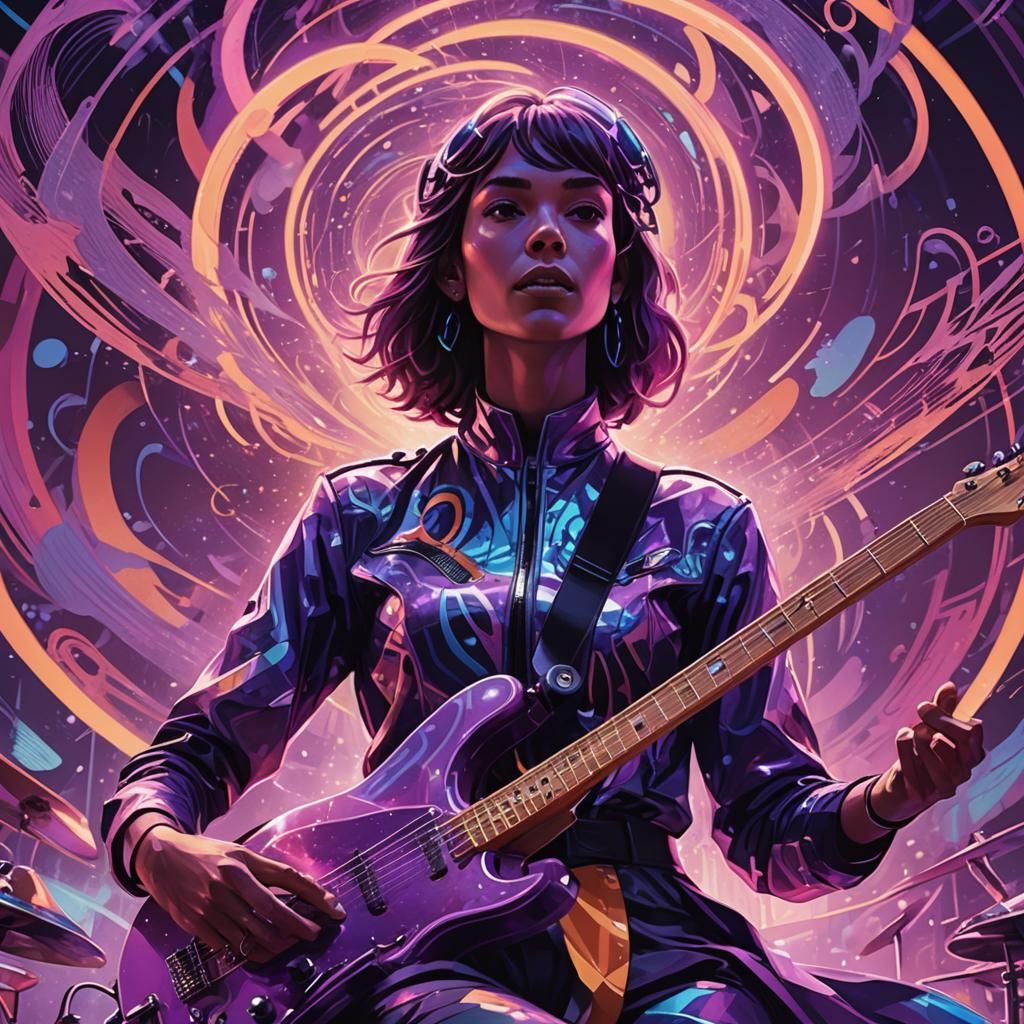 Psychedelic Musician in Futuristic Concert Scene