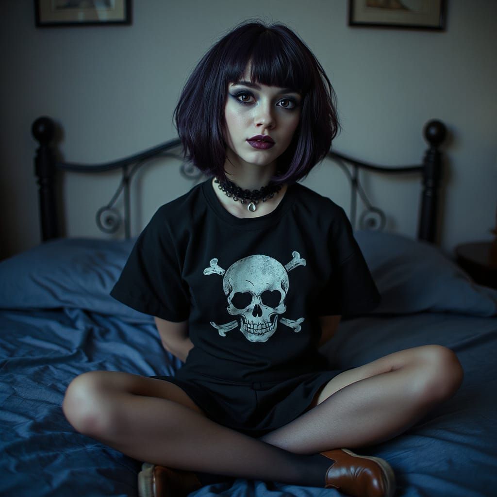 Goth Teenage Woman with Dark Makeup, Ethereal Style