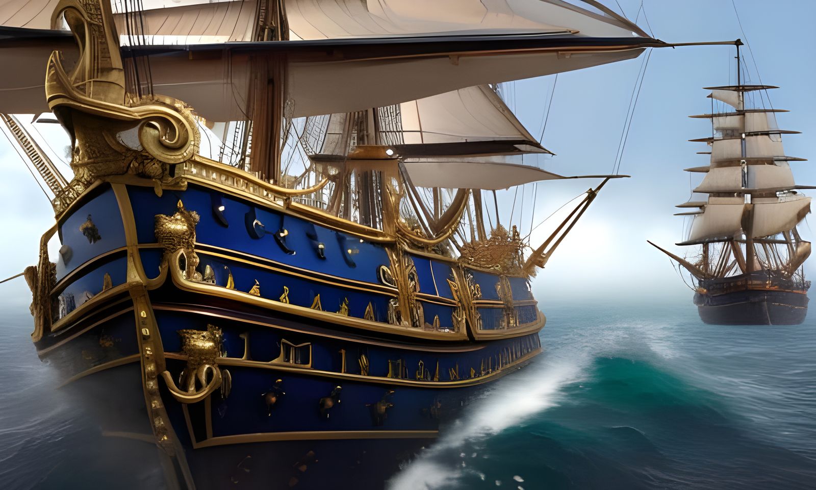 Victorian Galleon with Blue Sails: Epic Matte Painting