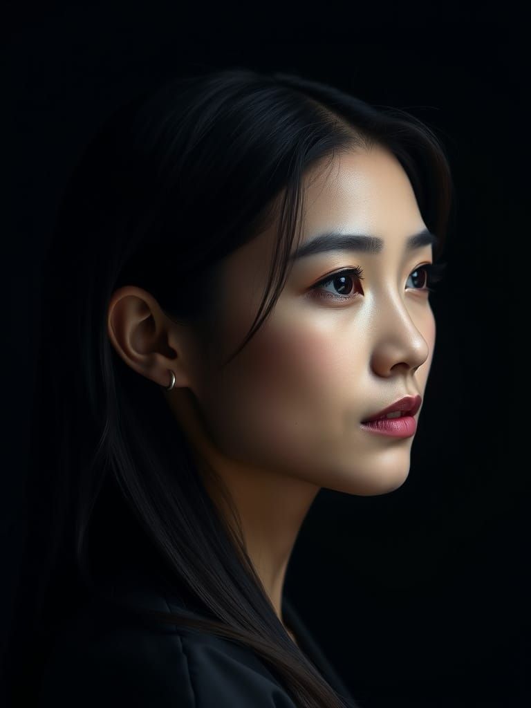 Elegant Young Woman in Studio Lighting