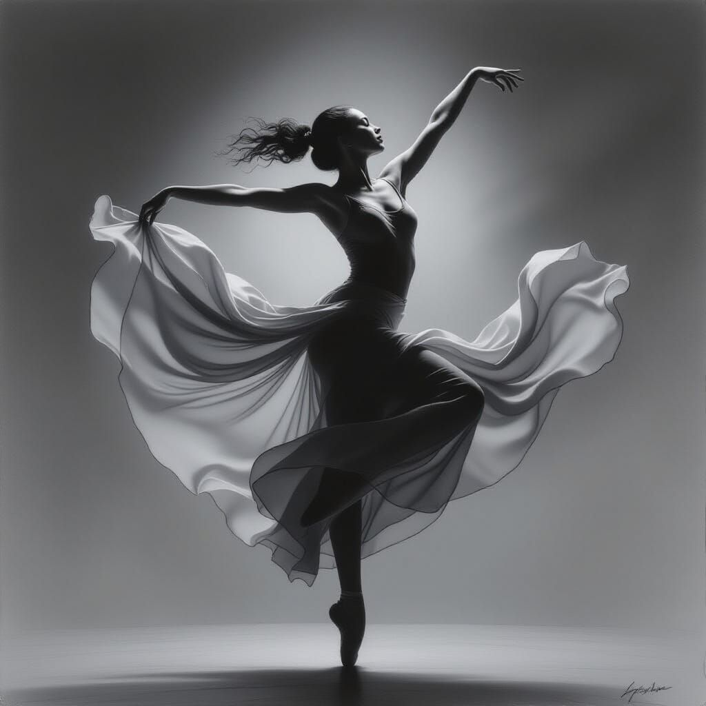 Elegant Charcoal Drawing of Dancer in Motion