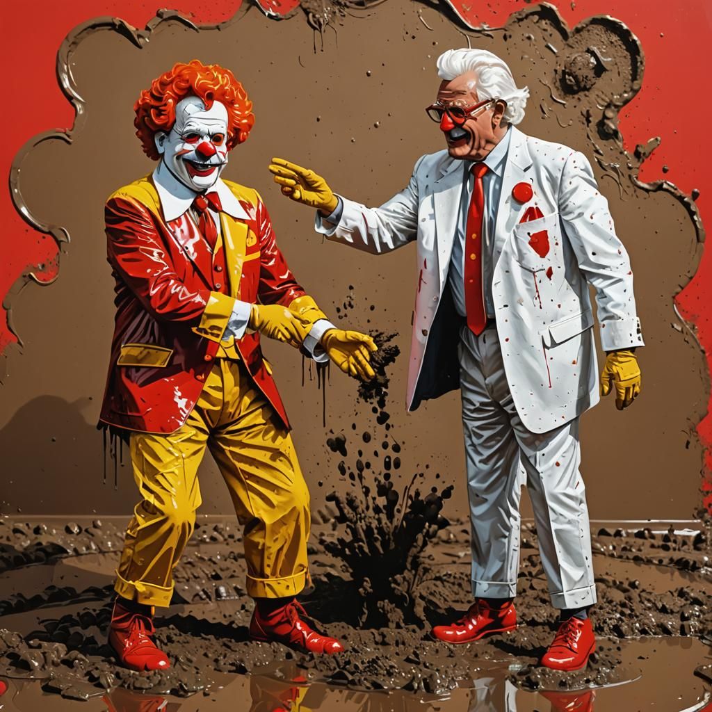 Ronald McDonald and Colonel Sanders Mud Wrestling Pop Art