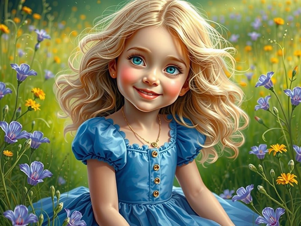 Bellflower Girl in Meadow: Romantic Concept Art