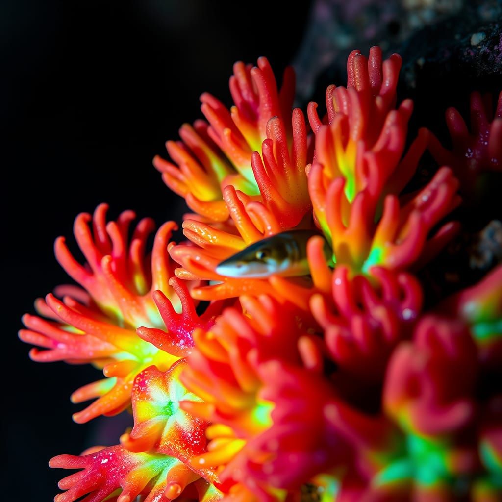 Iridescent Coral Reef with Anemones and Shark