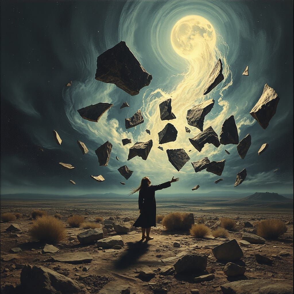 Solitary Figure in Desolate Landscape, Expressive Style