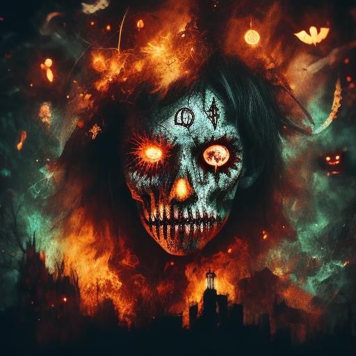 Creepy Horror Portrait with Glowing Runes