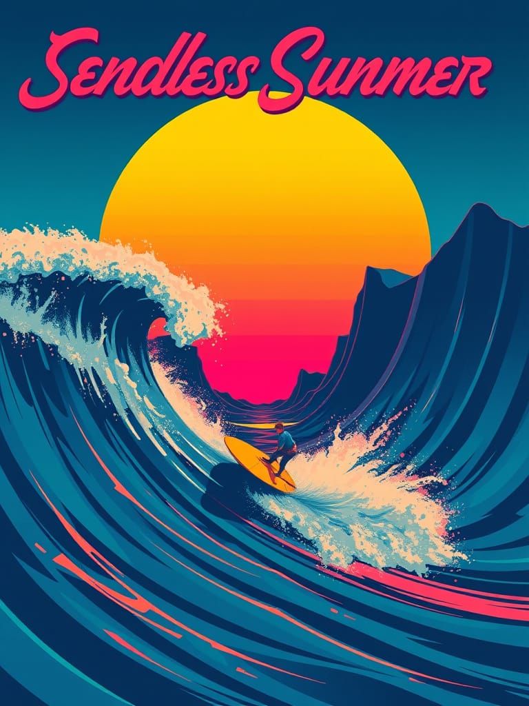 Retro-Futuristic Surfer in Endless Summer Vibe