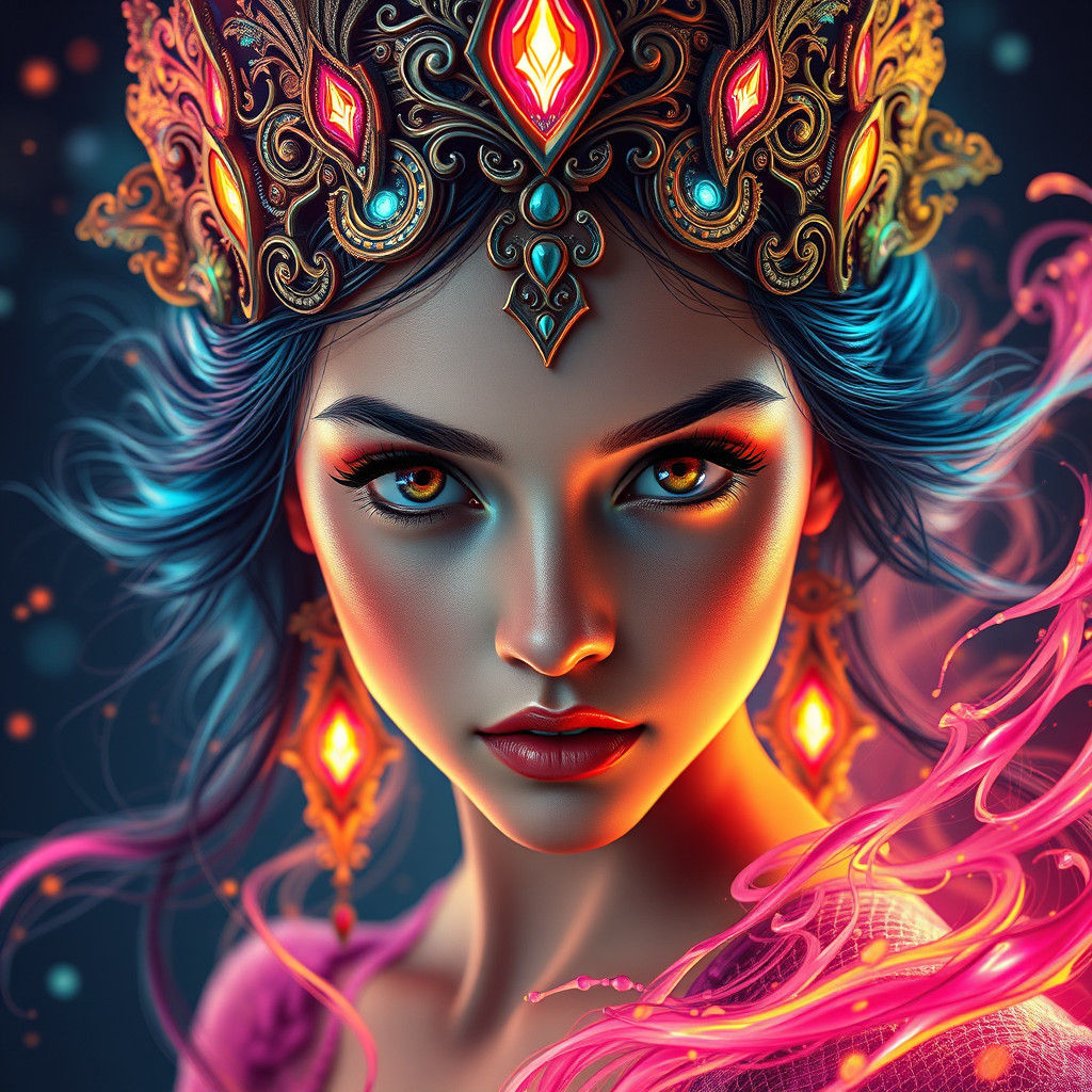 Ornate Portrait of Woman in Art Nouveau Style