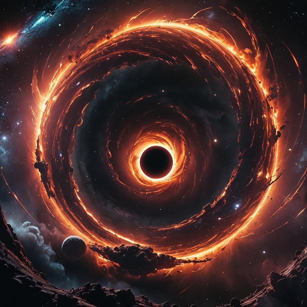 Black Hole Engulfs Planet in Cinematic Sci-Fi Style