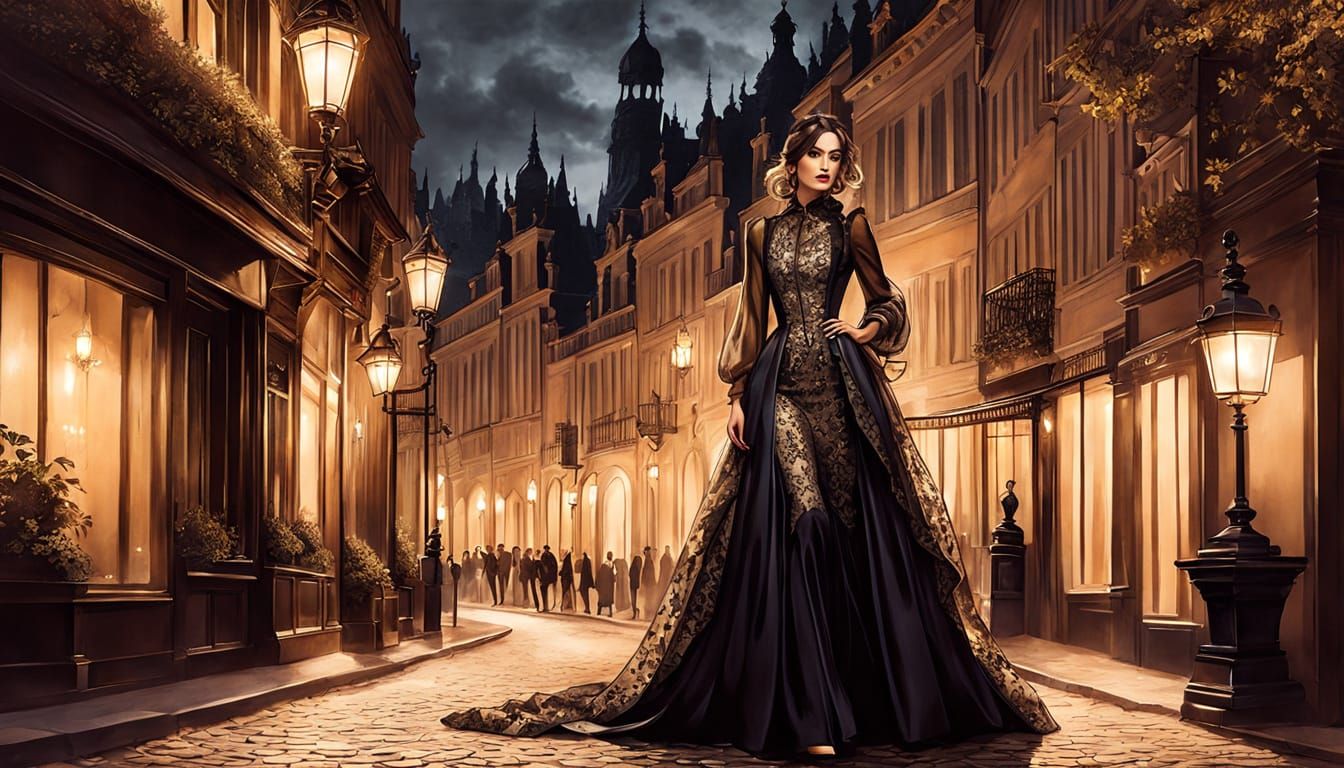 Gothic Girl in Lace: Fashion Sketch Style