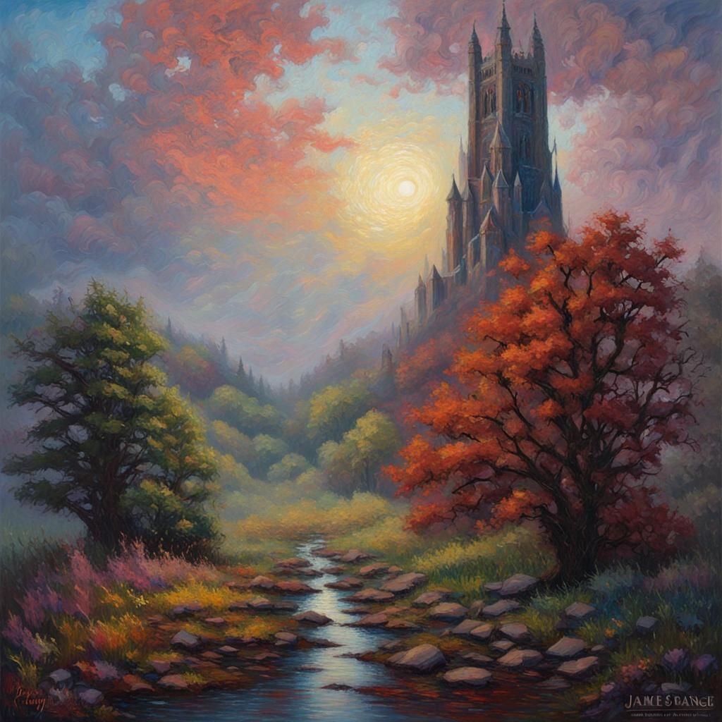 Dark Tower in Neo-Impressionistic Oil Painting Style