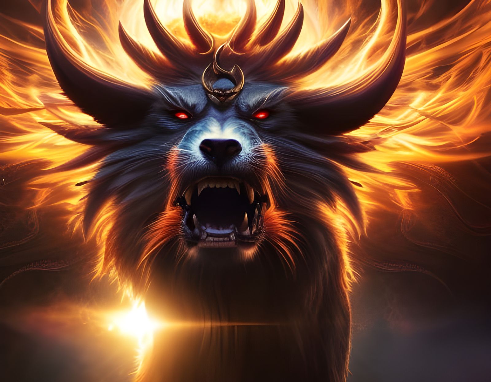 Flaming Gothic Devil Portrait in Radiant Light