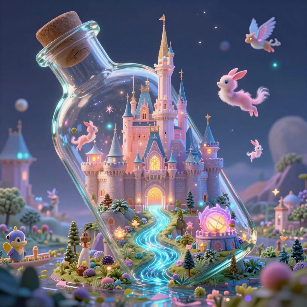 Enchanted Kingdom Pours From Glass Bottle, Pastel Neon Fanta...