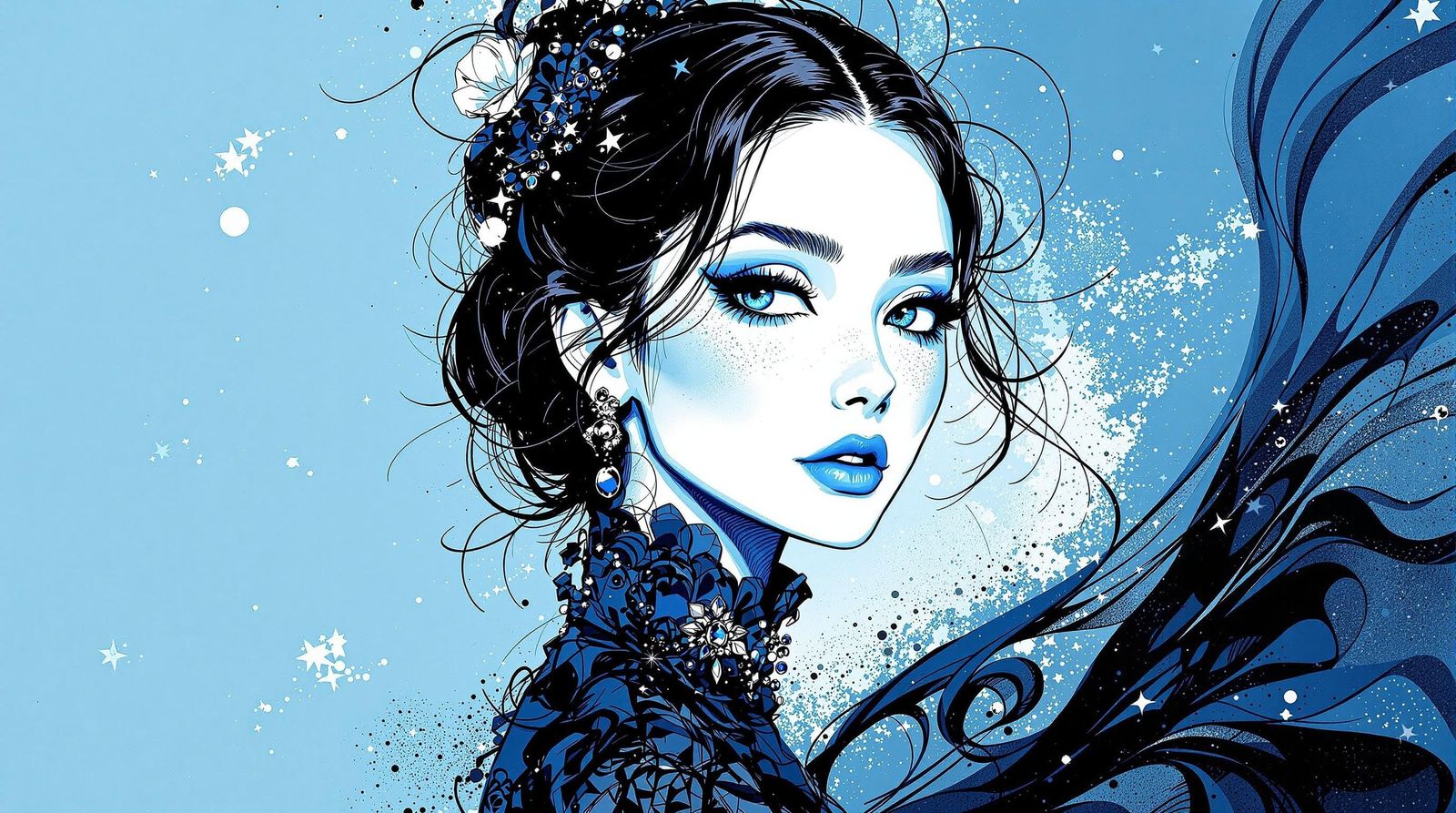 Bold, Retro- Inspired Manga Goddess Shines in Light Blue Aur...