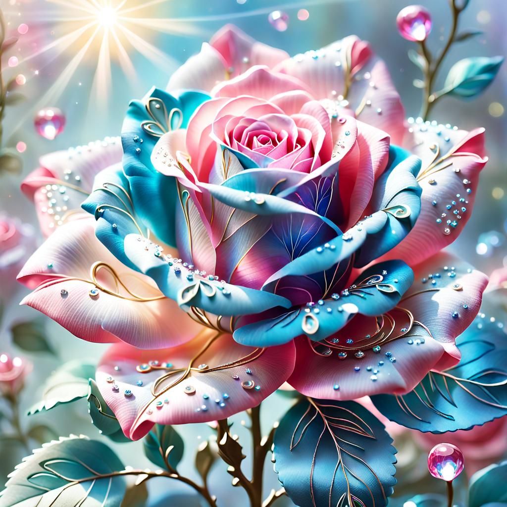 Bejeweled Rose with Quilling Details in Watercolor Style