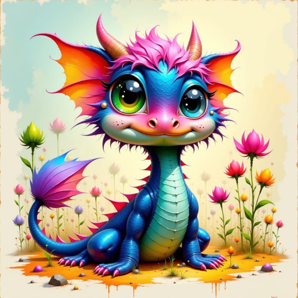 Iridescent Cloudberry Dragon Hybrid in Digital Watercolor
