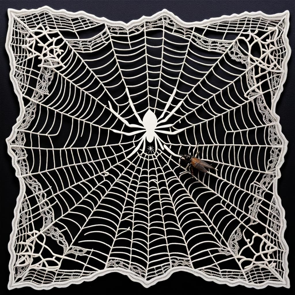 Lace Spider Web with Spider and Fly