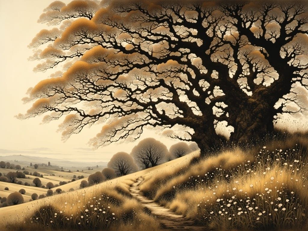 Ancient Beech Trees in Autumnal Landscape