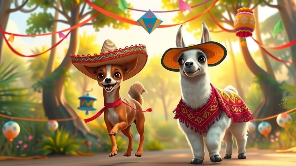 Chihuahua Leads Parade in Forest, Pixar-Ghibli Style