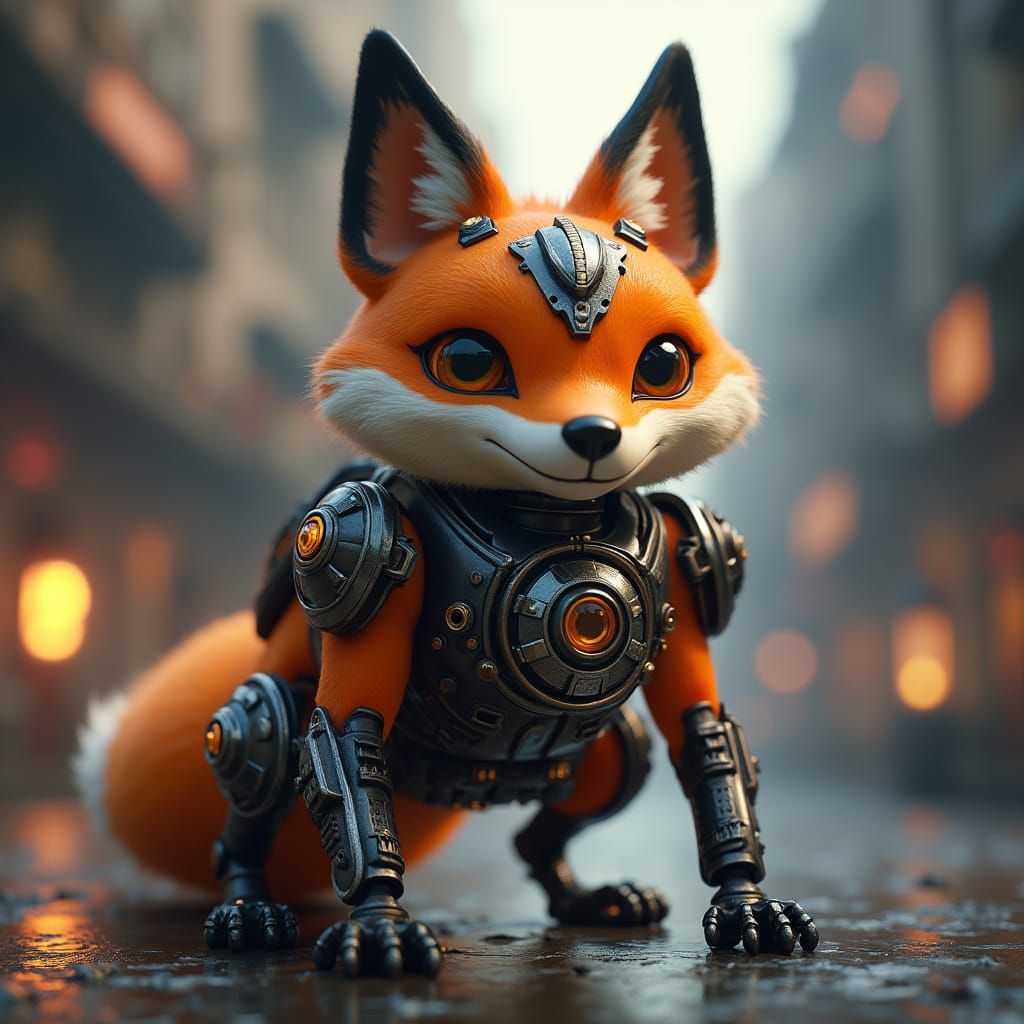 Steampunk Mecha Fox in Sci-Fi Landscape